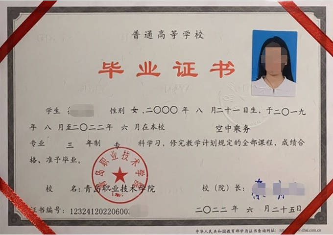广元青岛职业技术学院毕业证样本图片